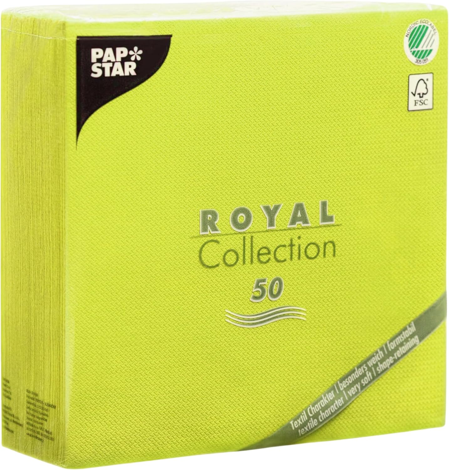 PAPSTAR Lemon Green Lunch Napkins 3-Ply 50 Count | Linen-Feel Colored Decorative Luncheon Size Paper Napkins 13 x 13 Inch 1 4 Fold - Made In Germany