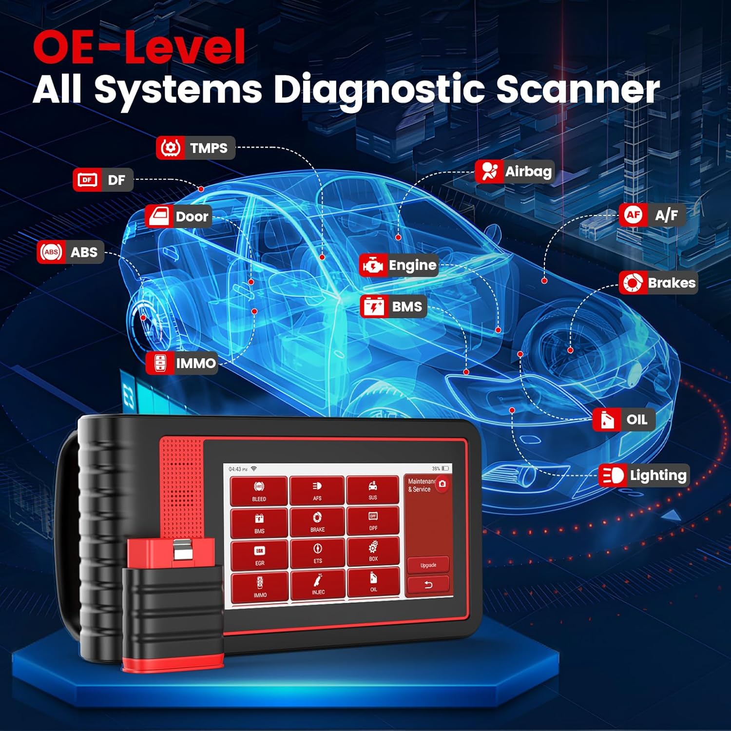 Diagram showing car systems diagnosed by THINKCAR scanner