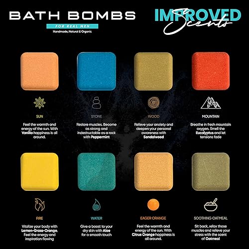 Miniatura 2 de Bombas de baño para hombres, juego de 8 bombas de baño naturales perfumadas orgánicas hechas a mano de 2.5 onzas con aceites esenciales naturales,