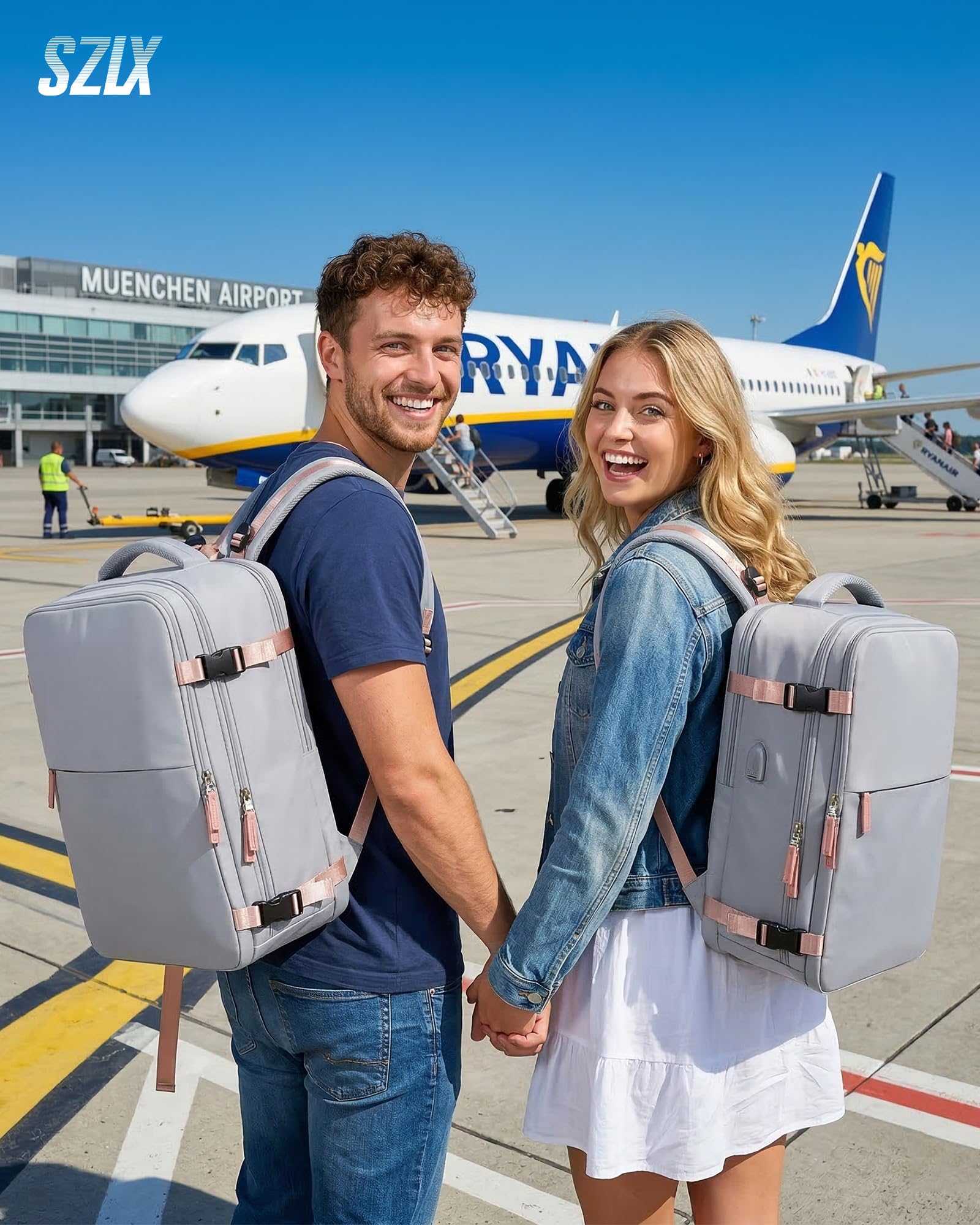 SZLX Plecak Próżniowy Bagaż Podręczny Dla Kobiet, Plecak Z Poduszką i Systemem Próżniowym Do Podróży, Plecak Podróżny Ryanair W Rozmiarze Kabinowym Z Pompką, Wodoodporna Walizka Próżniowa Dla Mężczyzn