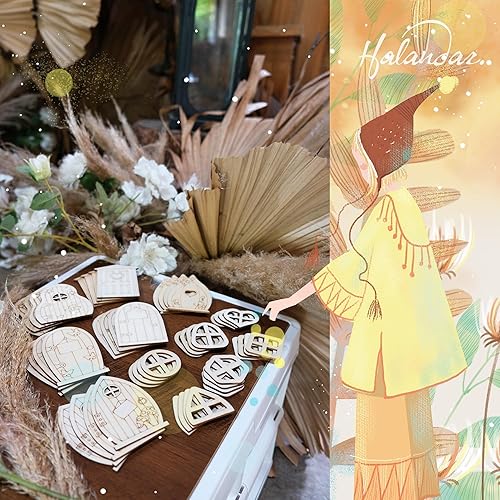 Miniatura 5 de Halandar Kit de 48 piezas de manualidades para puertas de hadas, puertas de jardín de madera, accesorios en miniatura sin pintar para decoración de
