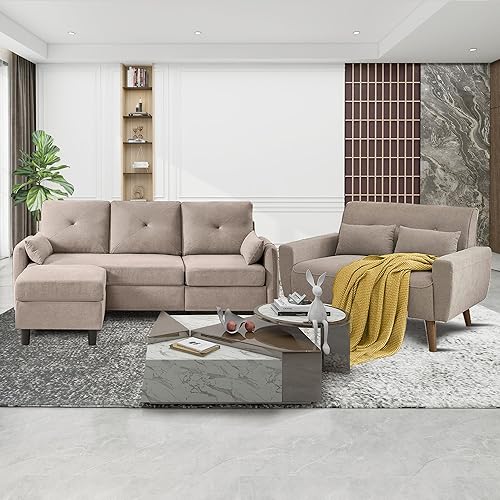 Miniatura 15 de Juego de sofá seccional de 77", sofá convertible y silla de acento, sofá pequeño en forma de L de 3 asientos con otomana de almacenamiento