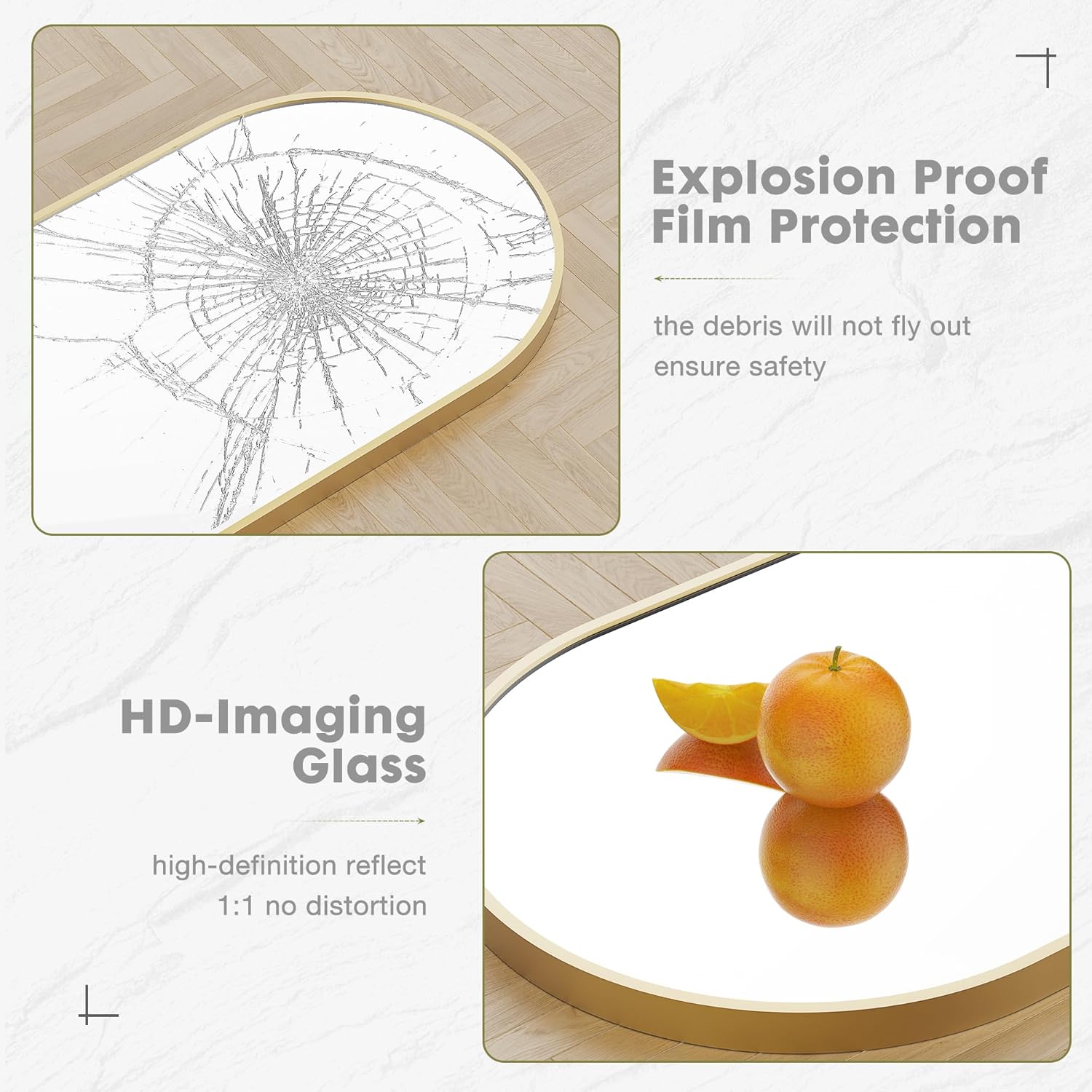 DUMOS Arched Full Length Mirror with Stand Floor Standing Aluminum Frame for Bedroom Body Hanging Leaning Modern Simple Home Decor Shatter-Proorf Nano Glass Wall Living Room Cloakroom Gold 59.1"x15.8" - Image 5