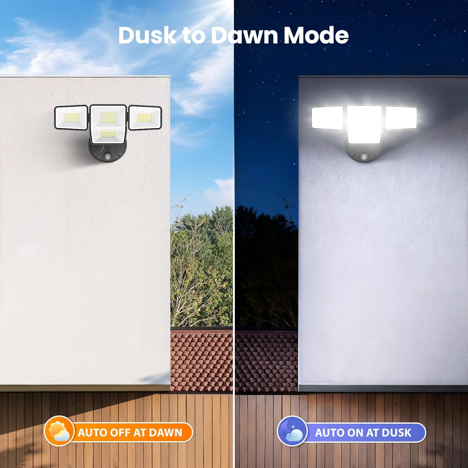 70W Dusk to Dawn Flood Lights Outdoor Lighting, 7000LM Dusk Till Dawn Floodlight, 4 Heads LED Security Light with Photocell, IP65 Waterproof, 6500K Daylight for Yard Garage Porch 2 Pack Black
