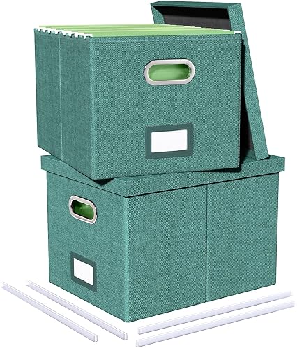 Vista 59 de Organizador de archivos en paquete de 2, caja archivadora portátil con tapa, compatible con carpetas tamaño carta/legal, organizador de documentos