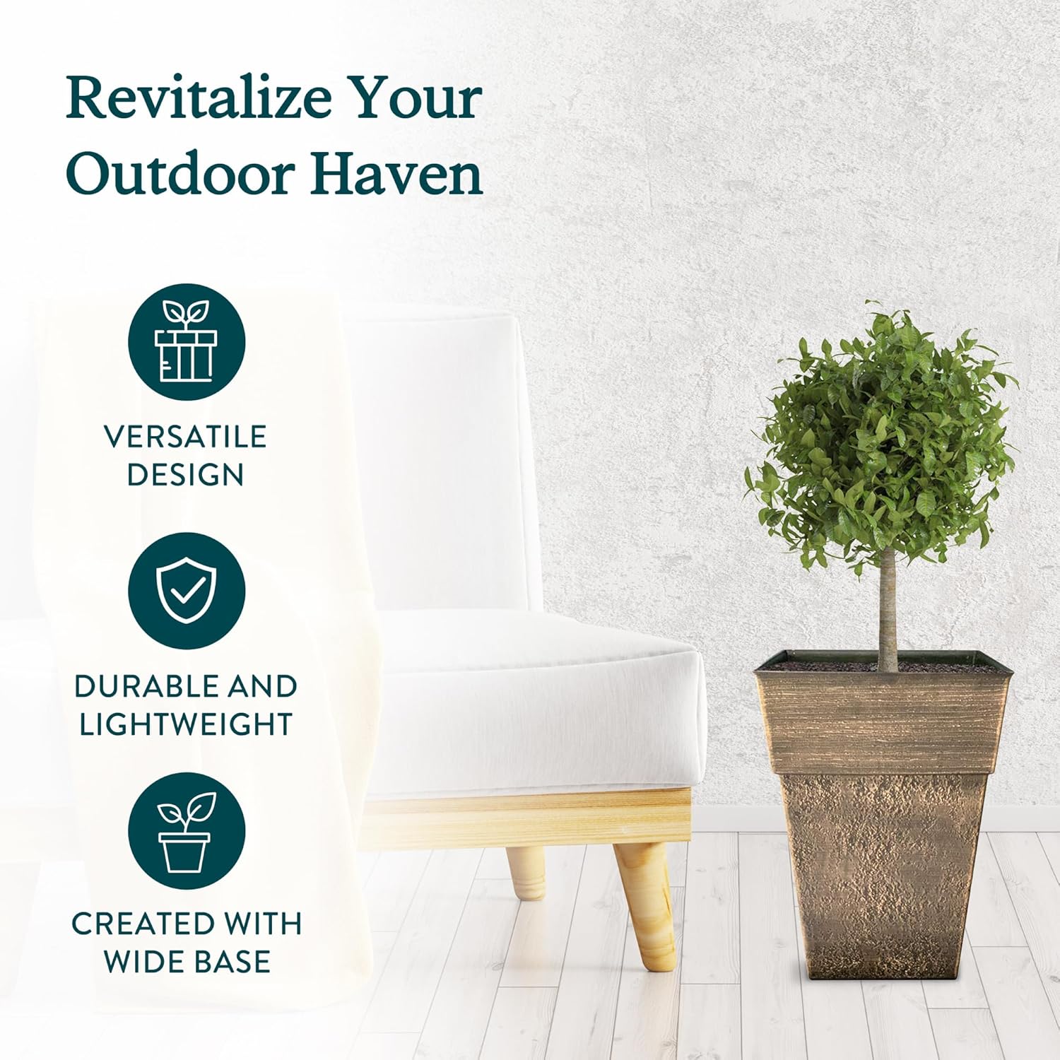The HC Companies 22 Inch Avino Tall Square Planter - Decorative Indoor Outdoor Plant Pot for Front Porch, Deck, Patio and Home, Celtic Bronze