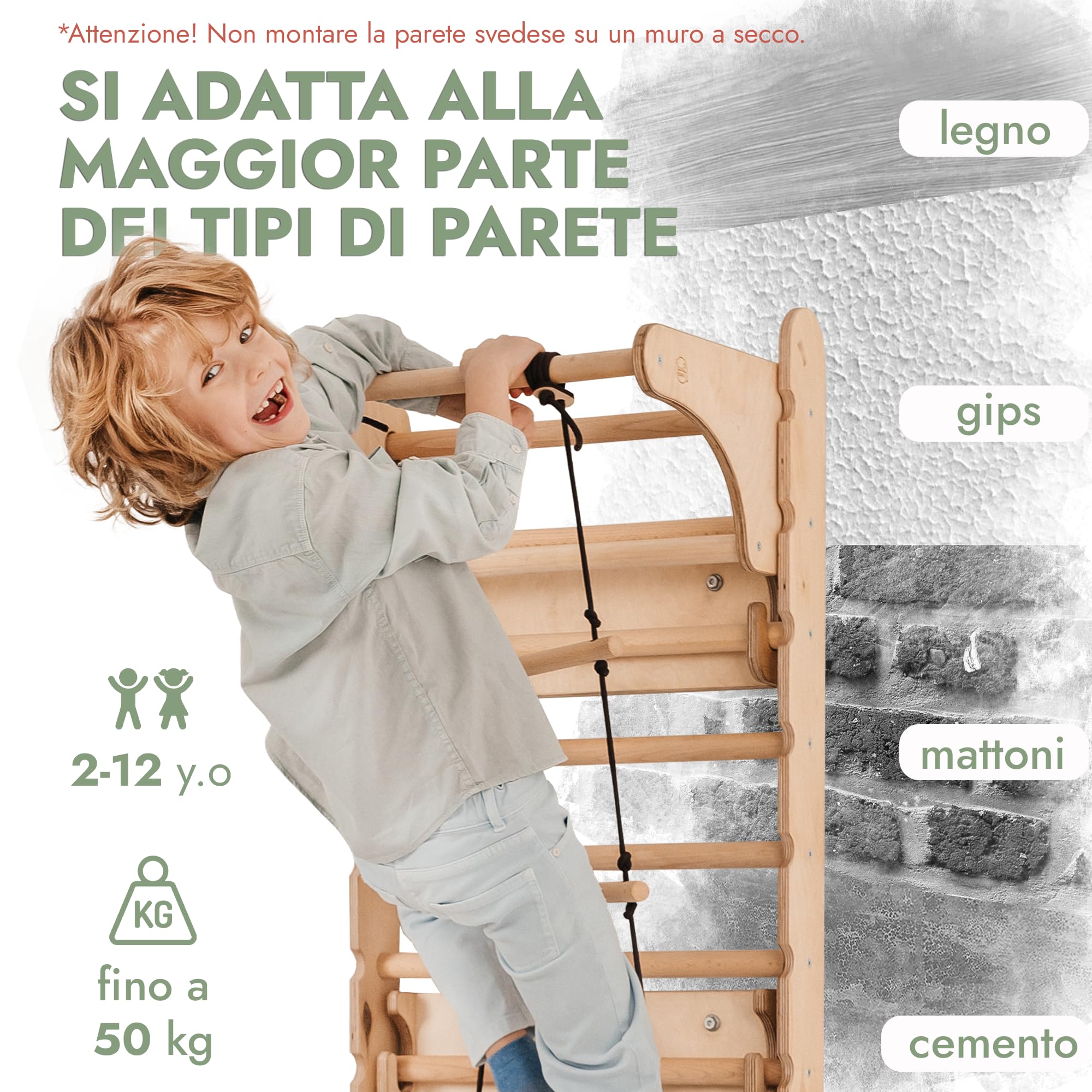 Goodevas Set da Parete Svedese 6 in 1 e Scivolo per Bambini, Versatile, Scala da Arrampicata, Altalena e tavola Scorrevole, Attrezzatura da Gioco Ideale per Interni, per Bambini da 2 a 12 Anni