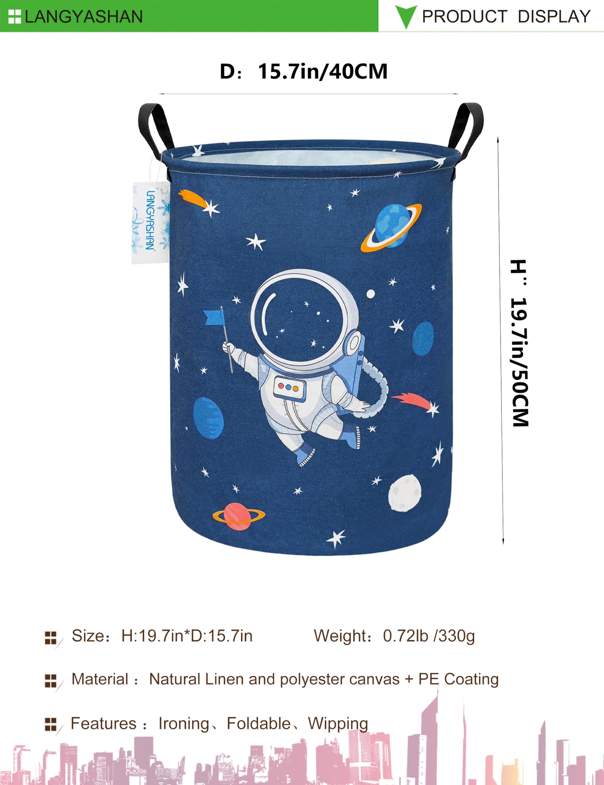 Cesta de lona plegable para lavandería, cesta organizadora para almacenamiento de juguetes, cestas de regalo, ropa de dormitorio, ropa de niños, cesta de guardería (azul astronauta 3