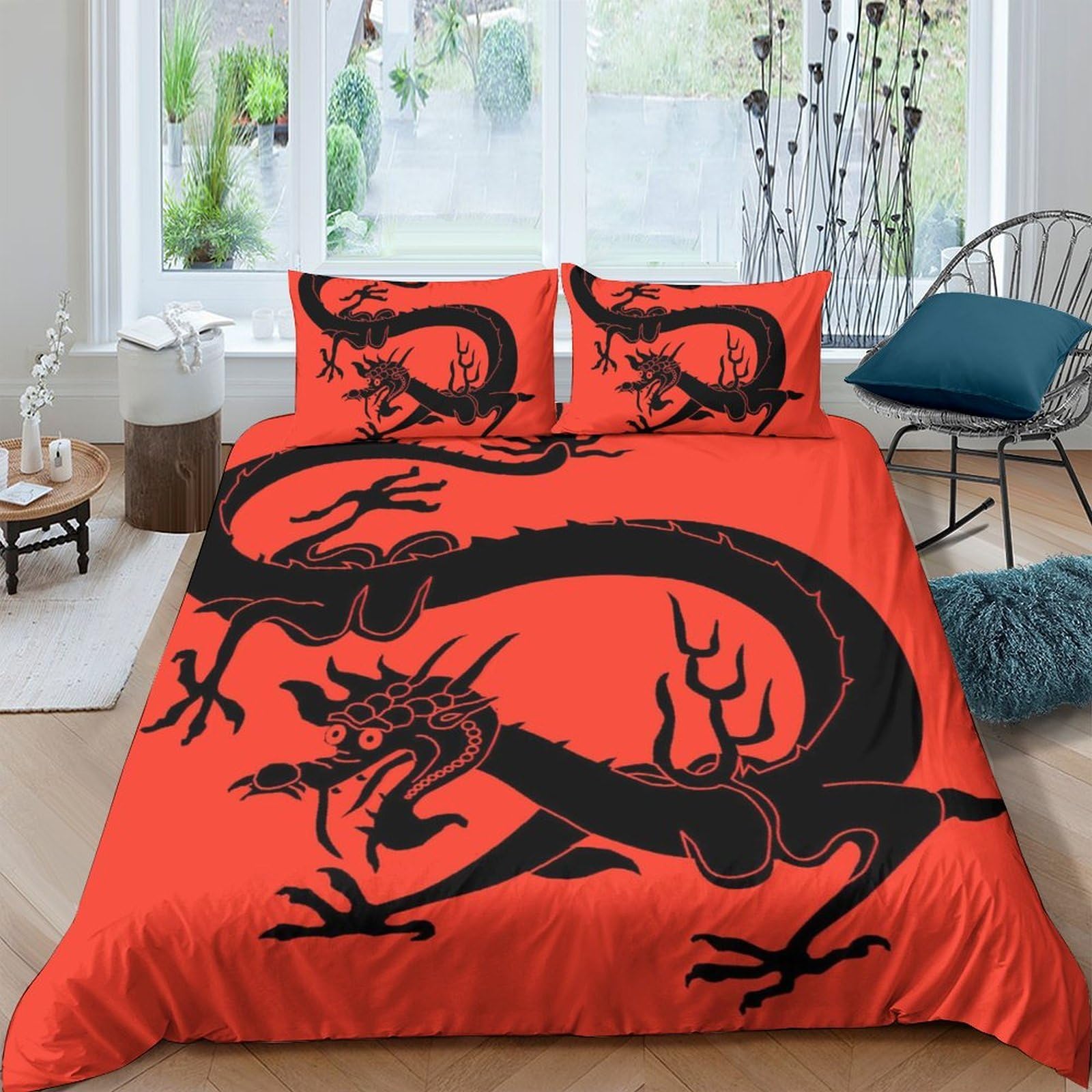 Ctjqhvkz Style-10 3D Printed Black Dragon Fitted Sheet Microfiber Red Bed Cover For Bedroom Guest Room Dorm Mattress Protection Decor Single（135X200cm）
