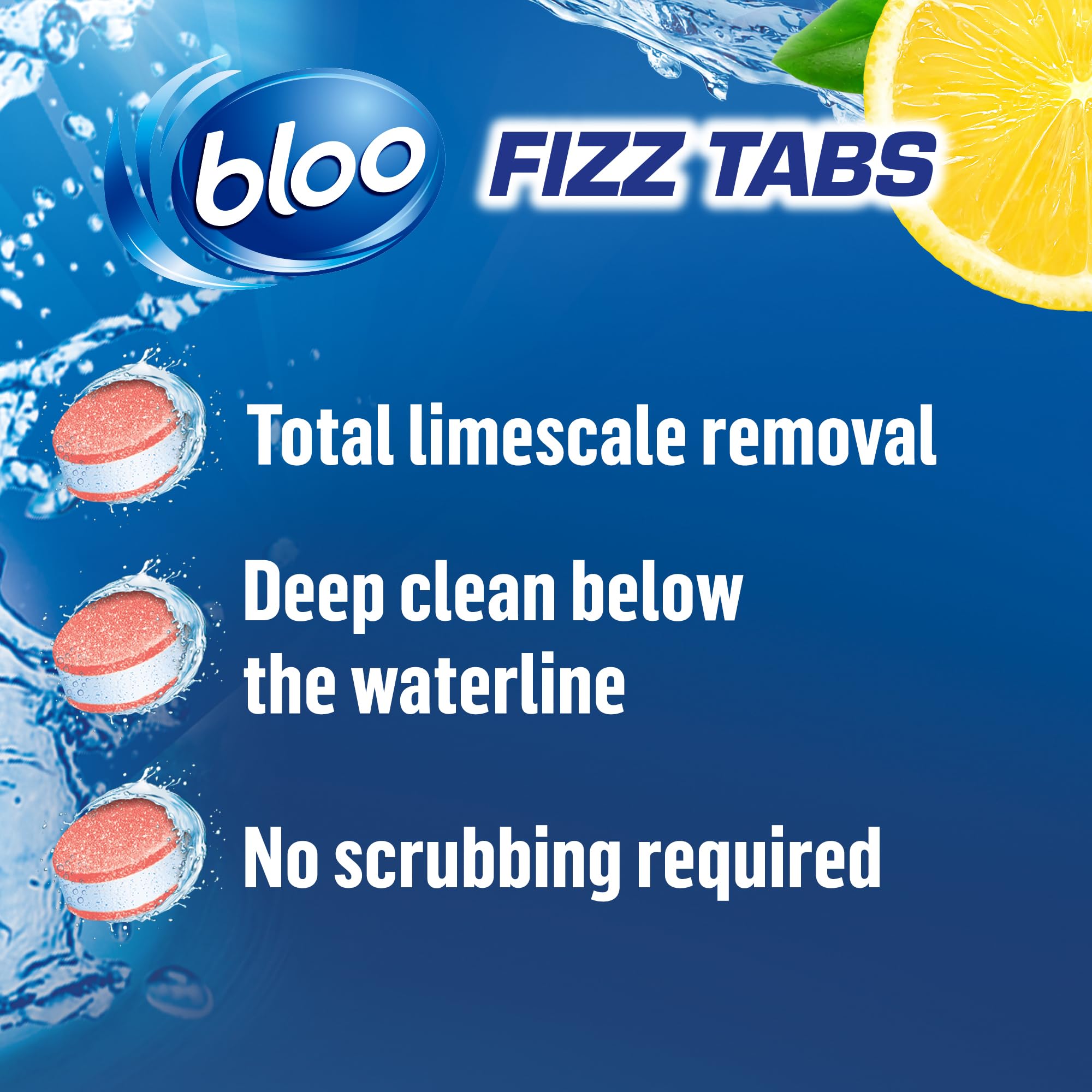 Bloo Power Fizz Tabs, 8 pastiglie anticalcare per pulizia profonda del WC, 8 x 22,5 g x 8
