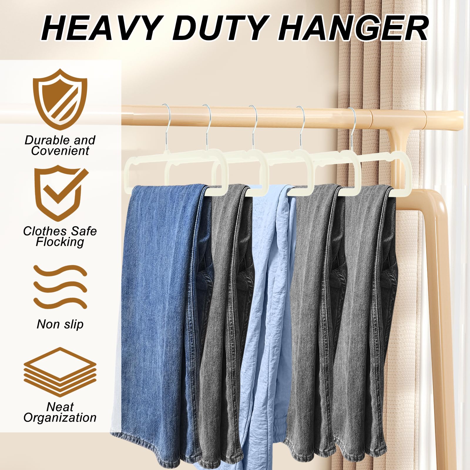 Perchas antideslizantes para pantalones, paquete de 30 perchas de terciopelo para armario con 30 ganchos, perchas delgadas y resistentes que ahorran espacio para pantalones, camisas, brasieres,