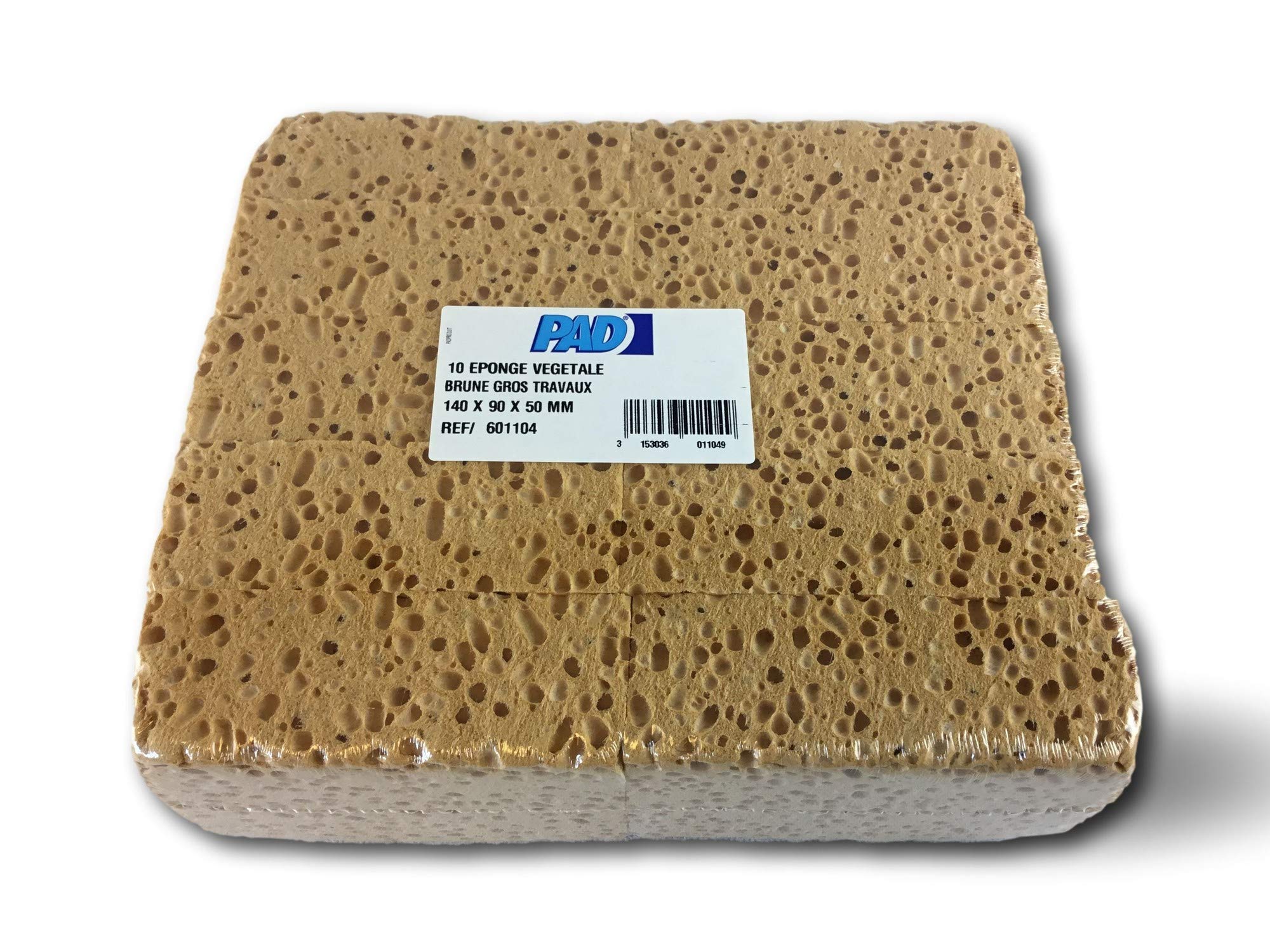 Lot de 10 éponges végétales Brunes 140x90x50 | Haute qualité | Spéciales Gros travaux | Lessivage Murs sols plafonds | Absorbantes résistantes | Domestique ou Professionnel | Kibros EPVGGT01