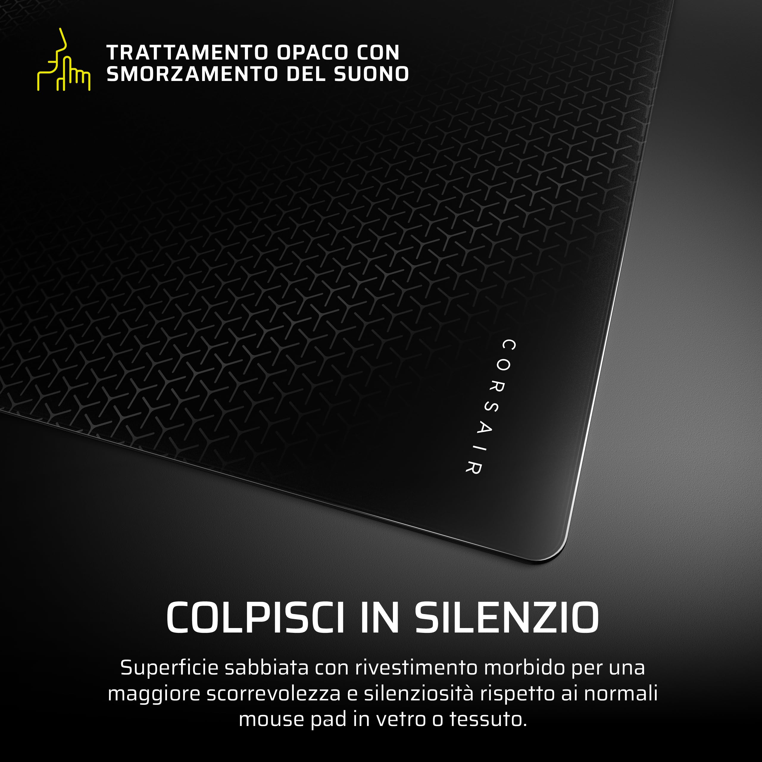 Corsair Tappetino Gaming MM Glass Precision – Large (500 x 400 mm) – Nero | Superficie in Vetro Opaco, Rivestimento Fonoassorbente, Base Antiscivolo in Poliuretano