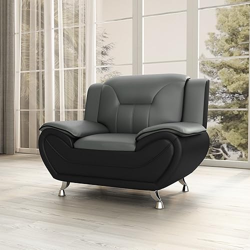 Miniatura 7 de Container Furniture Direct Silla y sofá de piel sintética de estilo moderno con reposabrazos extra cómodos ideal para sala de estar dormitorio u