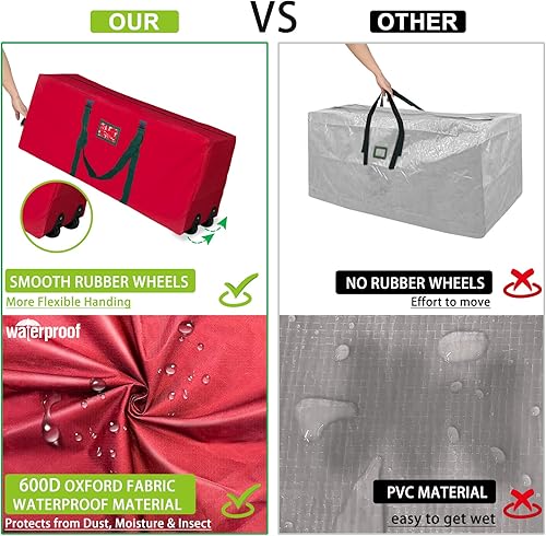 Miniatura 8 de 2 ruedas y correas de hebilla Bolsa de almacenamiento para árbol de Navidad rodante para árbol desmontado de 7.5 pies, 50 x 20 x 12 pulgadas,