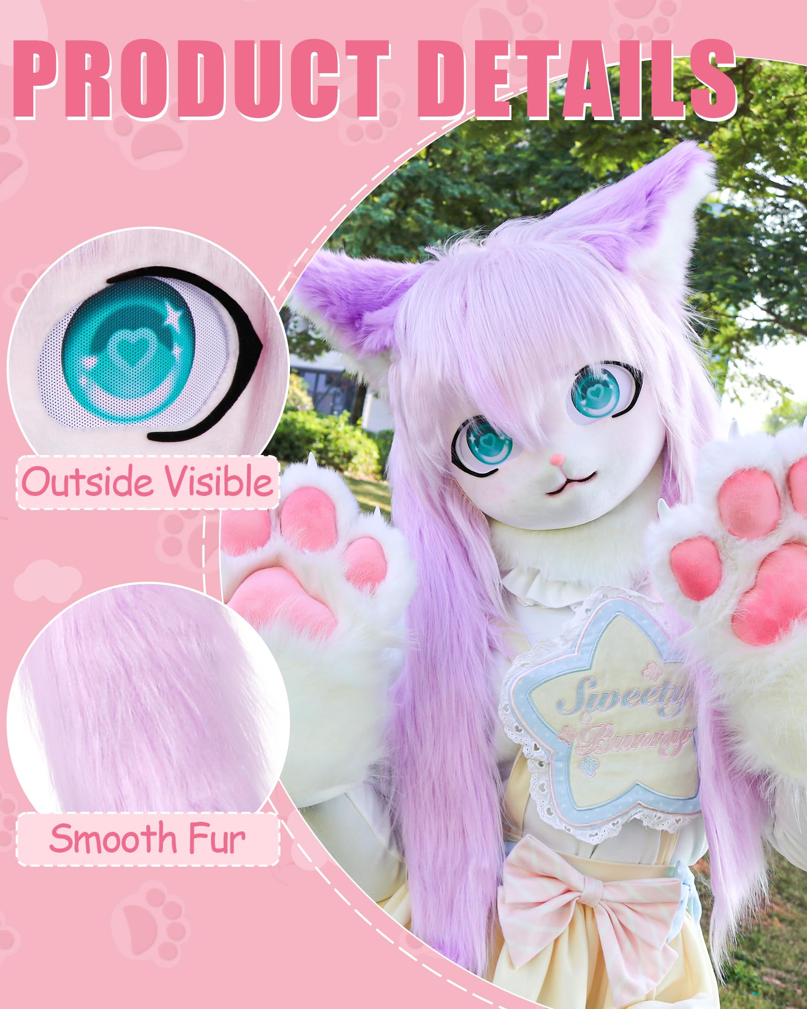 Cosplay Fursuit Copricapo Testa Animale Gatto Maschera Halloween Costume Adulti Costume Accessori Set