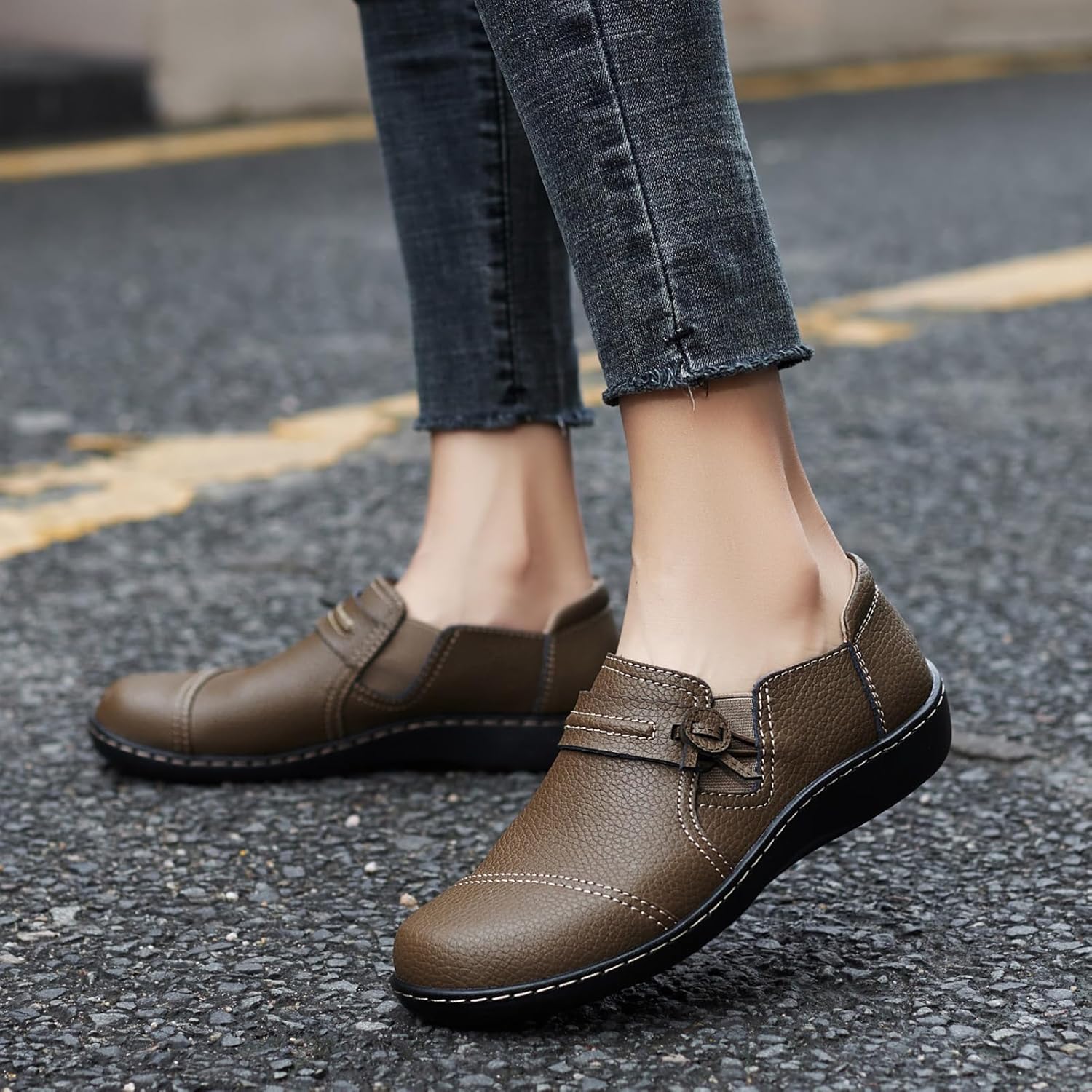 LAZYPOP Women's Classic Comfort Leather Loafers Cute Slip-Ons Casual Dress Shoes Lightweight Walking Flats Everyday Work Shoes - Image 3