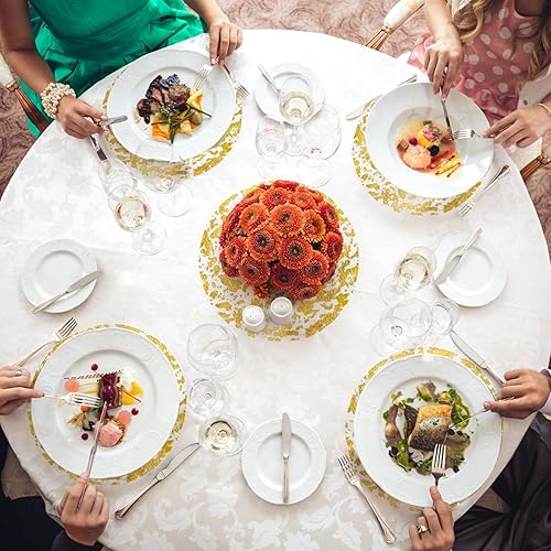 Miniatura 6 de 30 manteles individuales desechables dorados de 13 pulgadas de malla metálica con purpurina, manteles individuales redondos de malla metálica dorada