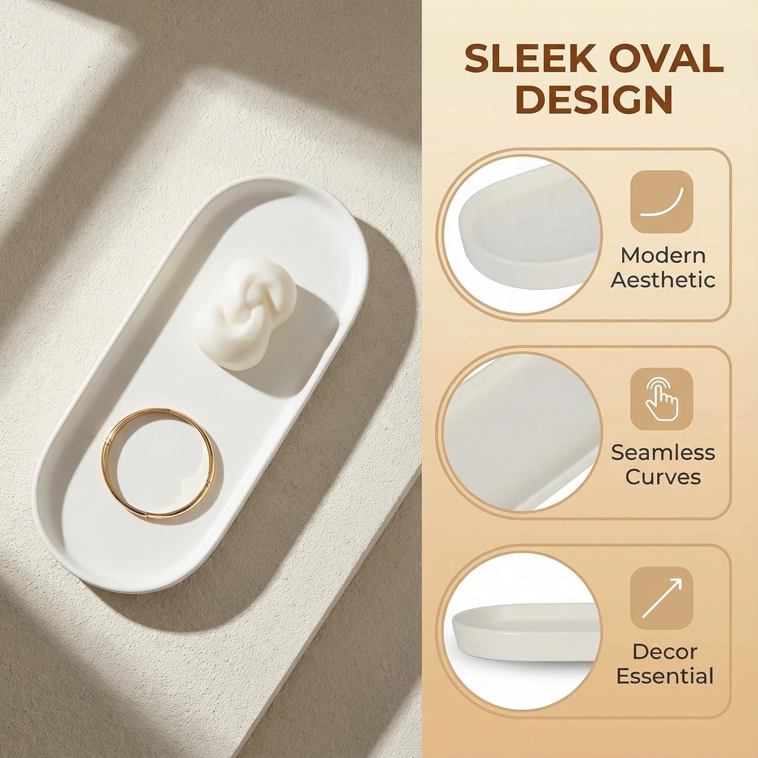 Ceramic Oval Bathroom Tray, 12" Modern White Decorative Tray for Countertop, Cosmetics, Jewelry, Perfume, Candles, Shampoo, Liquid Soap - Image 5