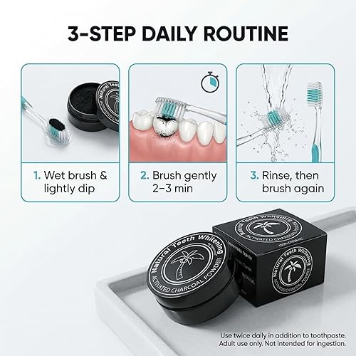 Miniatura 3 de Polvo blanqueador de dientes de carbón activado, carbón de coco orgánico para dientes y encías sensibles, removedor de manchas sin peróxido para