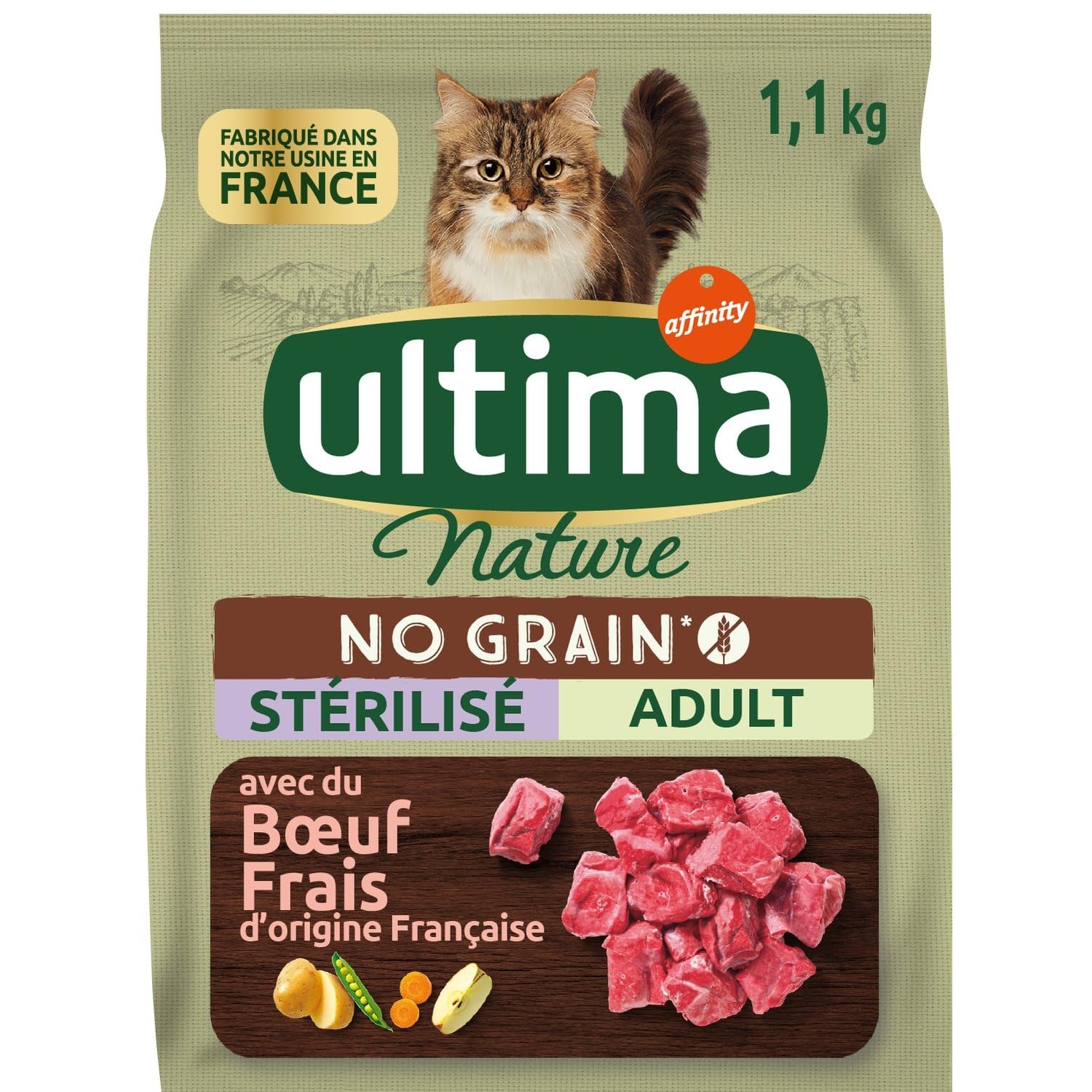 Générique Ultima - Croquettes sans Céréales Savoureuses pour Chats Adultes Stérilisés au Boeuf, 1.1 Kg - Lot De 3
