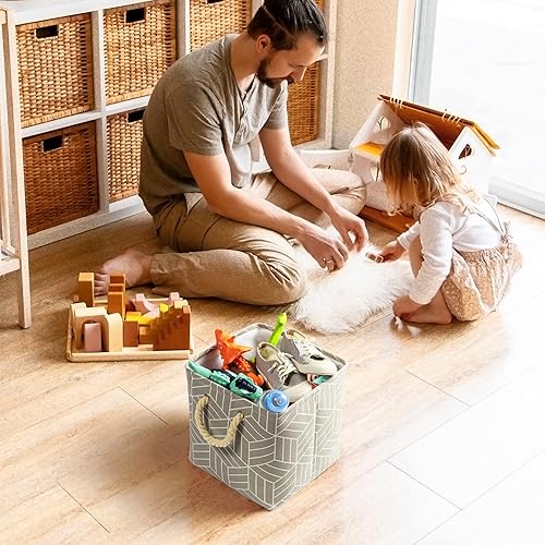 Miniatura 5 de 3 cestas de almacenamiento plegables de 36 litros, cubos de tela, caja cuadrada para estantes, organizador de recibos, rectangular, lona con asas