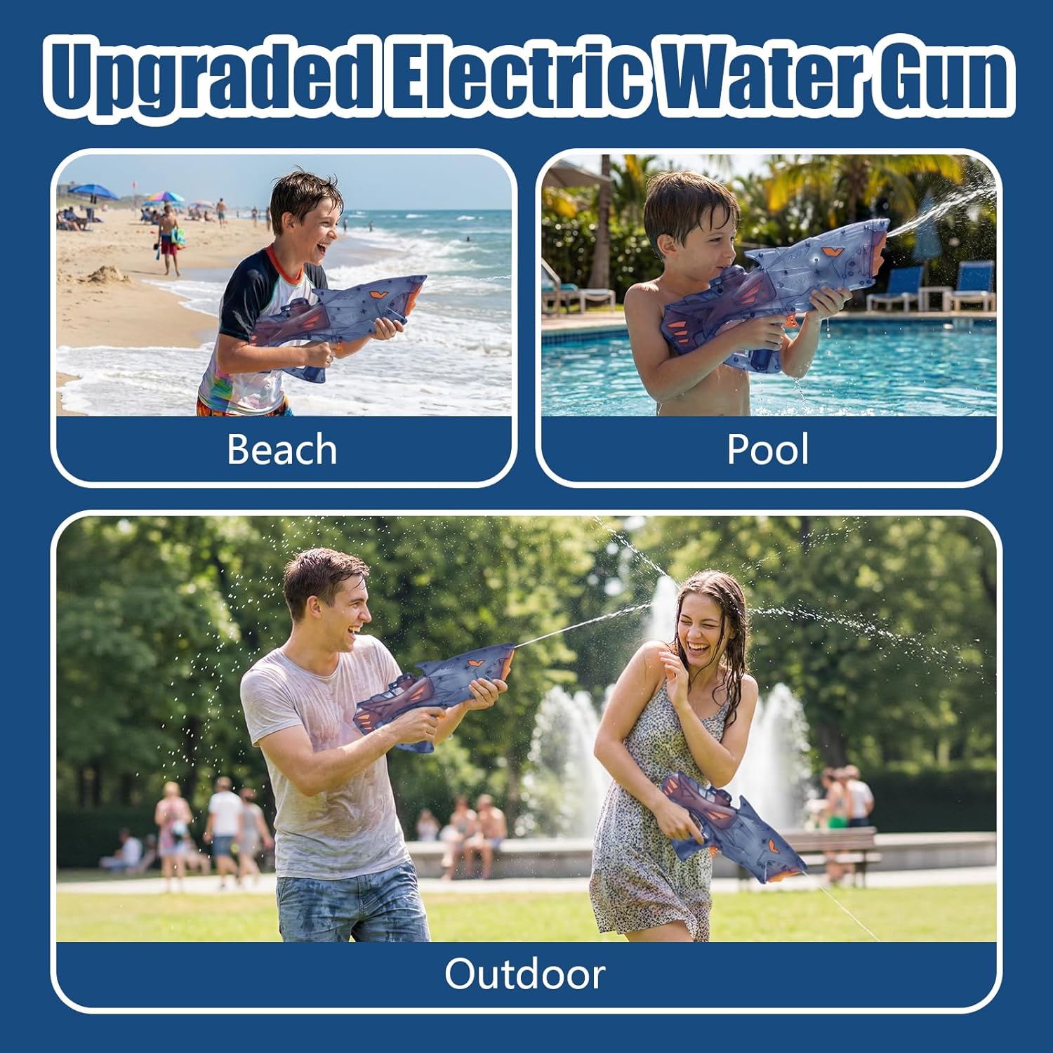 Electric Water Guns with LED Light for Adults and Kids，Powerful Automatic Squirt Gun with Large Capacity Water Storage Tank,Long Range up to 28 FT,Summer Outdoor Pool Beach Party Toys (Blue)