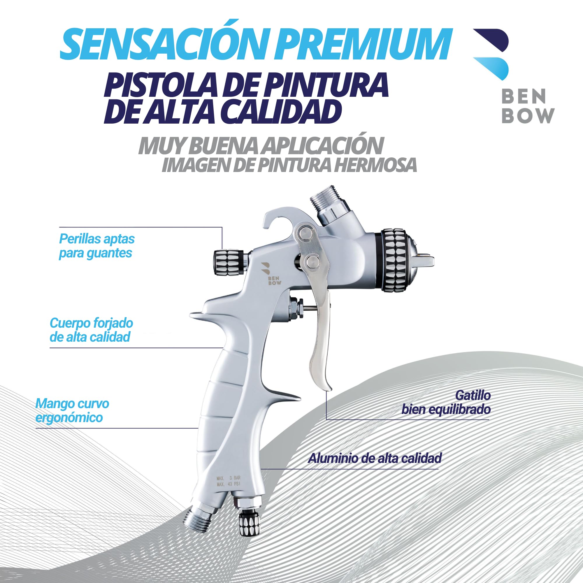 BenBow Pistola de Pintura PK60 HVLP Mini 0,5 mm Boquilla + 100 ml Taza de Pintura – Ideal para la Pintura de automóviles, proyectos de Bricolaje – Pistola de Pintura de Aire comprimido