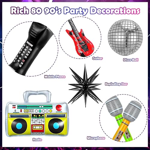 Miniatura 5 de Kit de arco de globos de los años 80 y 90 162 decoraciones de fiesta con globo de papel de aluminio de estrella, caja de pluma, cadena de bola de