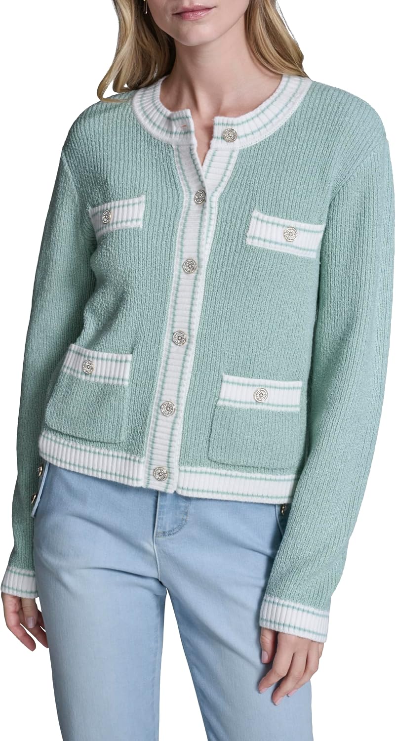 Karl Lagerfeld Women's 4-Pocket Comfortable Classic Cardigan Sweater