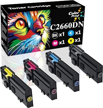 Compatible Toner Cartridge Replacement for Dell C2660dn 2665dnf 2660 2665dn C2660dnf C2660 C2665 Black 593-BBBU Cyan 593-BBBT Magenta 593-BBBS Yellow 593-BBBR Printer 4-Pack,BCMY