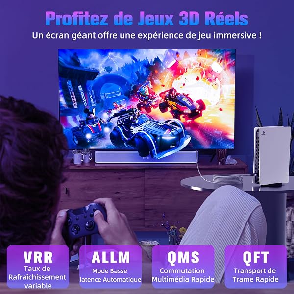 ZEENVIC Câble HDMI 2.1 8K, 48 Gbit/s Câble HDMI 2Mètres pour Gaming & Cinéma Maison, Prend en charge 8K@60Hz 4K@120Hz 144Hz, eARC HDR, Compatible avec PS5 Xbox TV Monitor - 4
