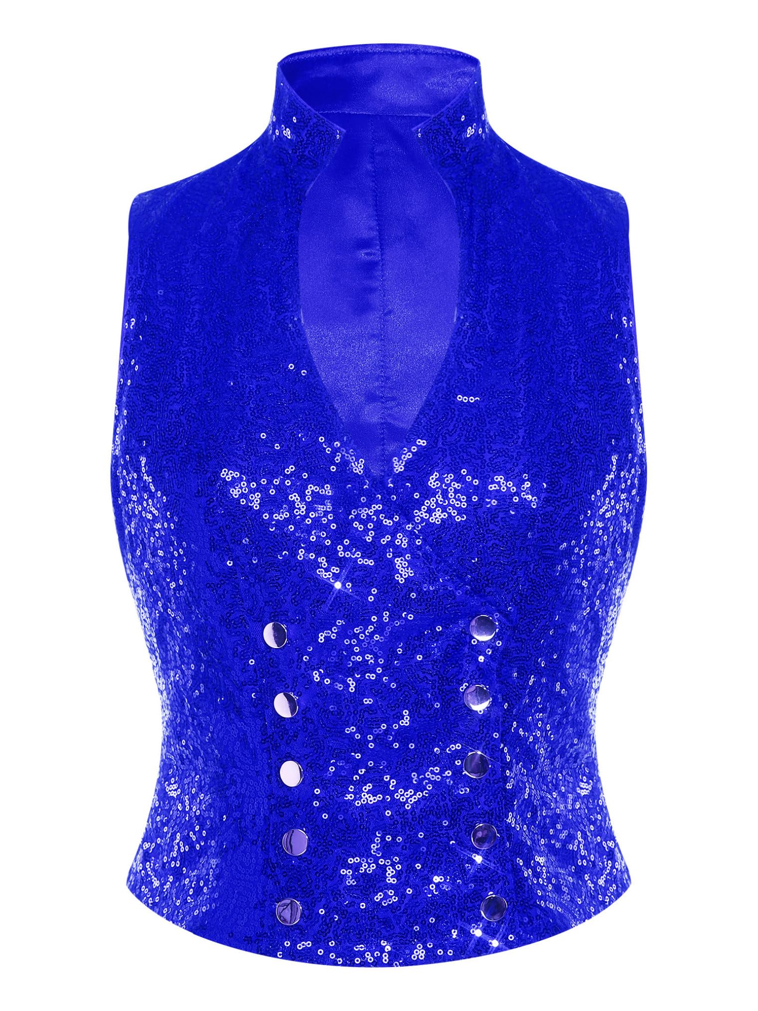 Hularka Womens Sparkly Double Breasted Waistcoat V Neck Sequin Glitter Suit Vest Festive Jacket Tops
