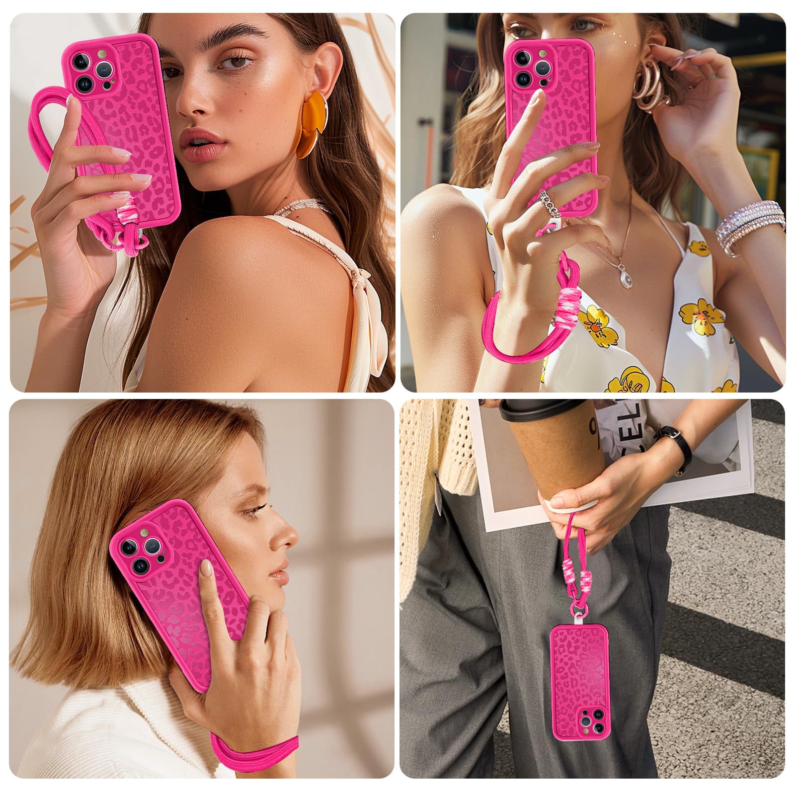 Coalbooliy Custodia con Cordino per iPhone 15 Pro Max 6,7 Cover del Modello Fiore Bianco con Laccio Collana Morbido TPU Bumper Silicone Antiurto