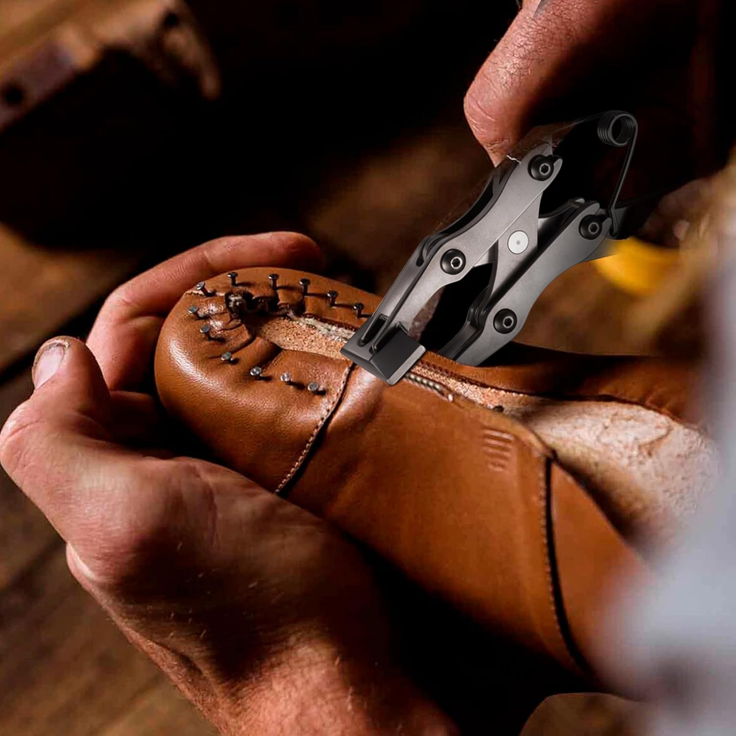 Leather Flat Plier 7.5 inch Flat Nose Plier Wooden Handle Leather Work Clamp Press Parallel + Cross Structure for Crafting DIY Projects