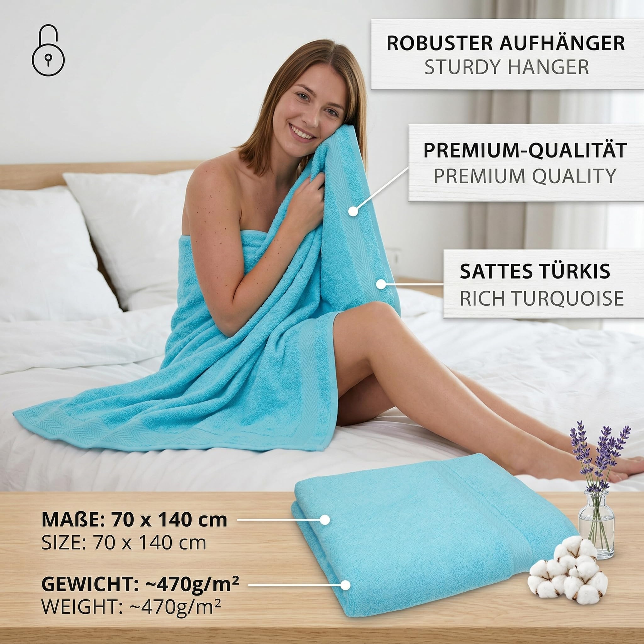 Betz de 2 piezas Toalla de ducha juego 2 unidades ducha paños toallas playa toallas 100% algodón tamaño 70 x 140 cm Premium, 100% algodón, turquesa, 70 x 140 cm