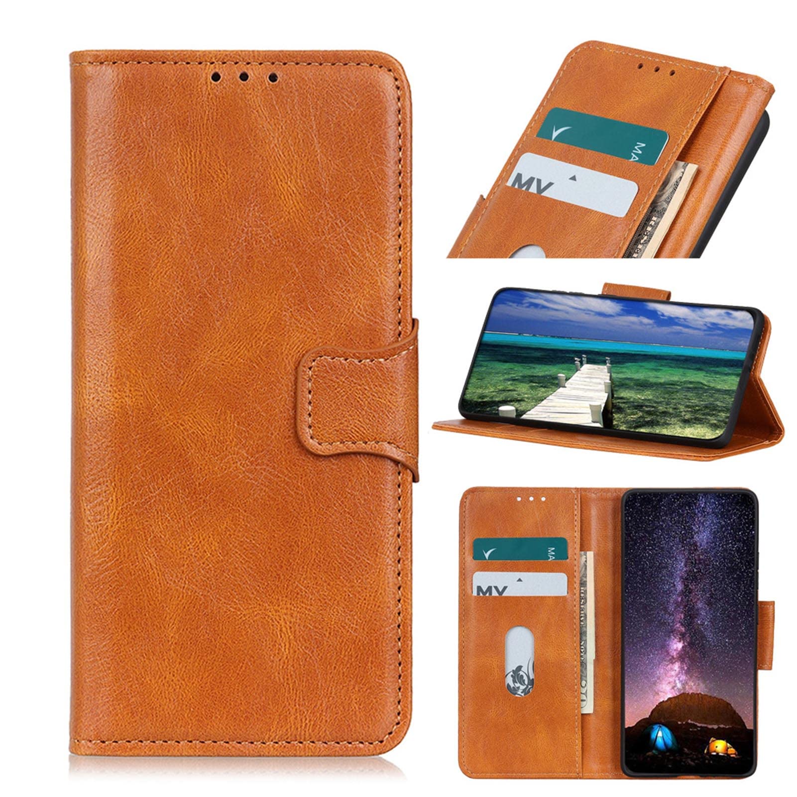 Etui portfelowe na telefon komórkowy Samsung Galaxy S22/S22+/S22 Ultra, ochronne skórzane etui z klapką ze skóry premium, magnetyczne etui folio składane dla mężczyzn i kobiet, brązowe, S22+ 6,6"