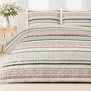 Exclusivo Mezcla Reversible Boho Quilt Set King Size, 3 Pieces Bohemian Pink All Season Bedspreads, Ultra Soft Floral Coverlet Bedding Set with Printed Pattern (1 Quilt, 2 Pillow Shams)