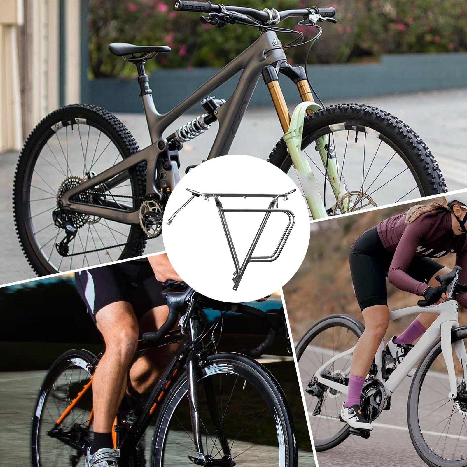 Portabiciclette, portabici | Portabici con schienale in metallo resistente | Supporto per attrezzatura per il trasporto turistico, accessori da ciclismo per lunghi viaggi su strada e attività