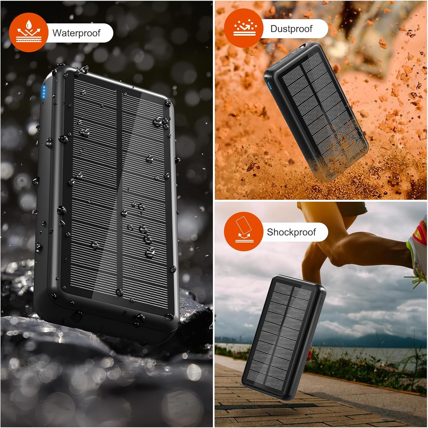 Banque d'énergie solaire 27 000 mAh, batterie externe avec 6 sorties et 2 entrées, batteries externes pour charge rapide de 15 W, tablettes, camping, voyage, extérieur