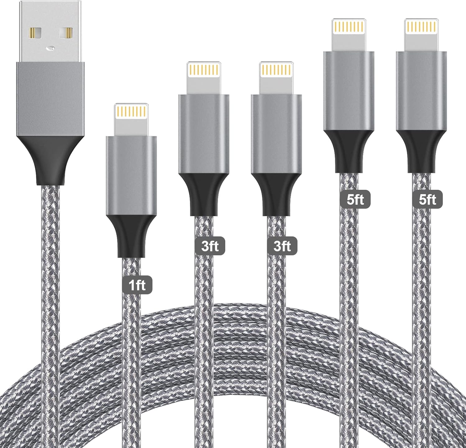 iPhone Charger, Sundix Lightning Cable [MFi Certified] 5Pack [1/3/3/5/5FT] iPhone Charger Cable Cord Nylon Braided Fast Charging Data Transfer Cord for iPhone 13/12/Pro Max /11/XS/Max/XR/X/8 : Electronics