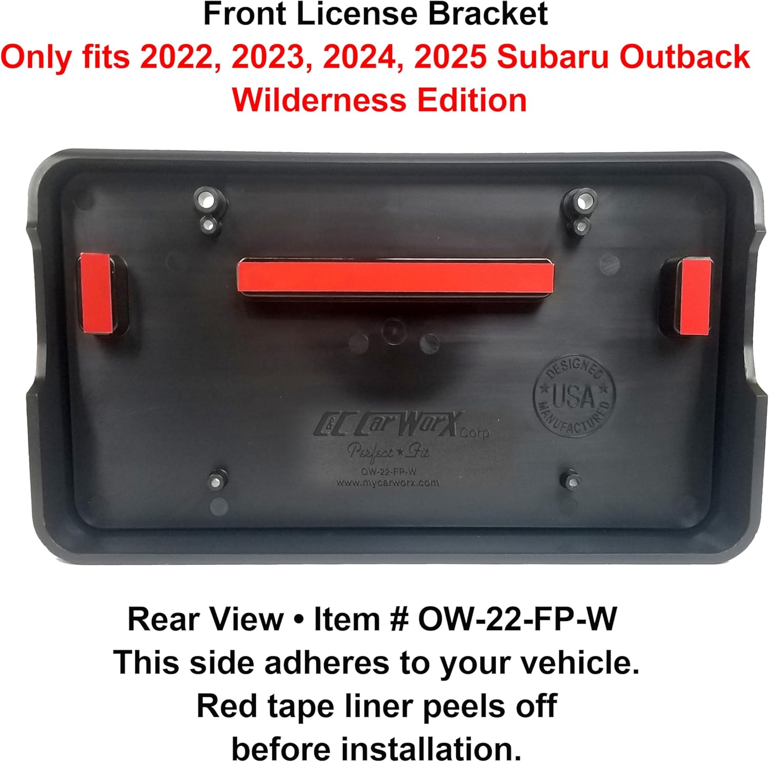 C&C Car Worx OW-22-FP-W-C Front License Plate Frame Bracket Mount+Rear License Bracket Compatible with 2022, 23, 24, 25 Subaru Outback Wilderness Edition