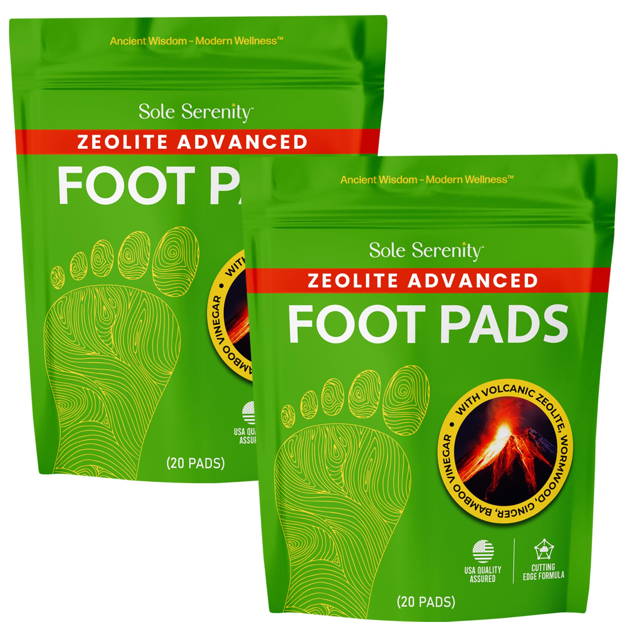 Sole Serenity Foot Pads - Zeolite Mineral, Ginger Root, Wormwood, Bamboo Vinegar, Foot Spa for Achy Feet (2 Pack)