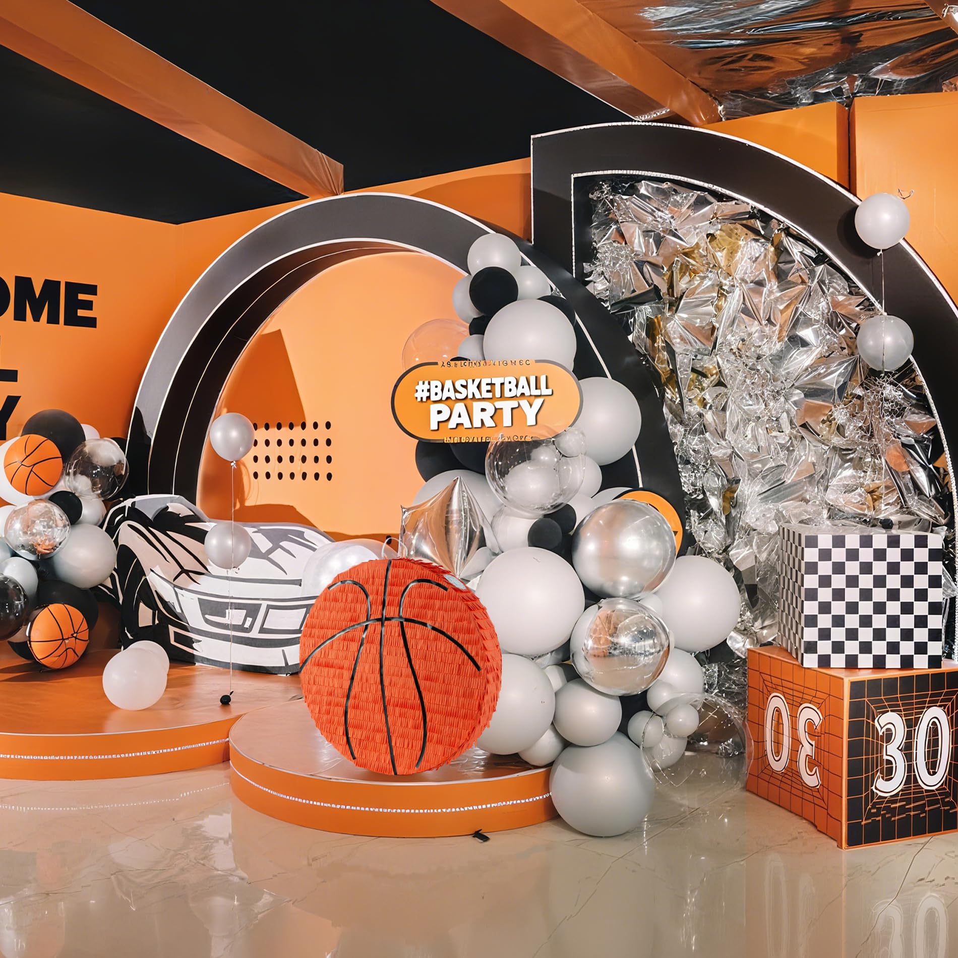 Seematn Piñata De Basket-ball Avec Bandeau Pour Les Yeux, Chauve-souris Et Confettis - Décorations De Fête Sportive Pour Enfants, Carnaval Et événements