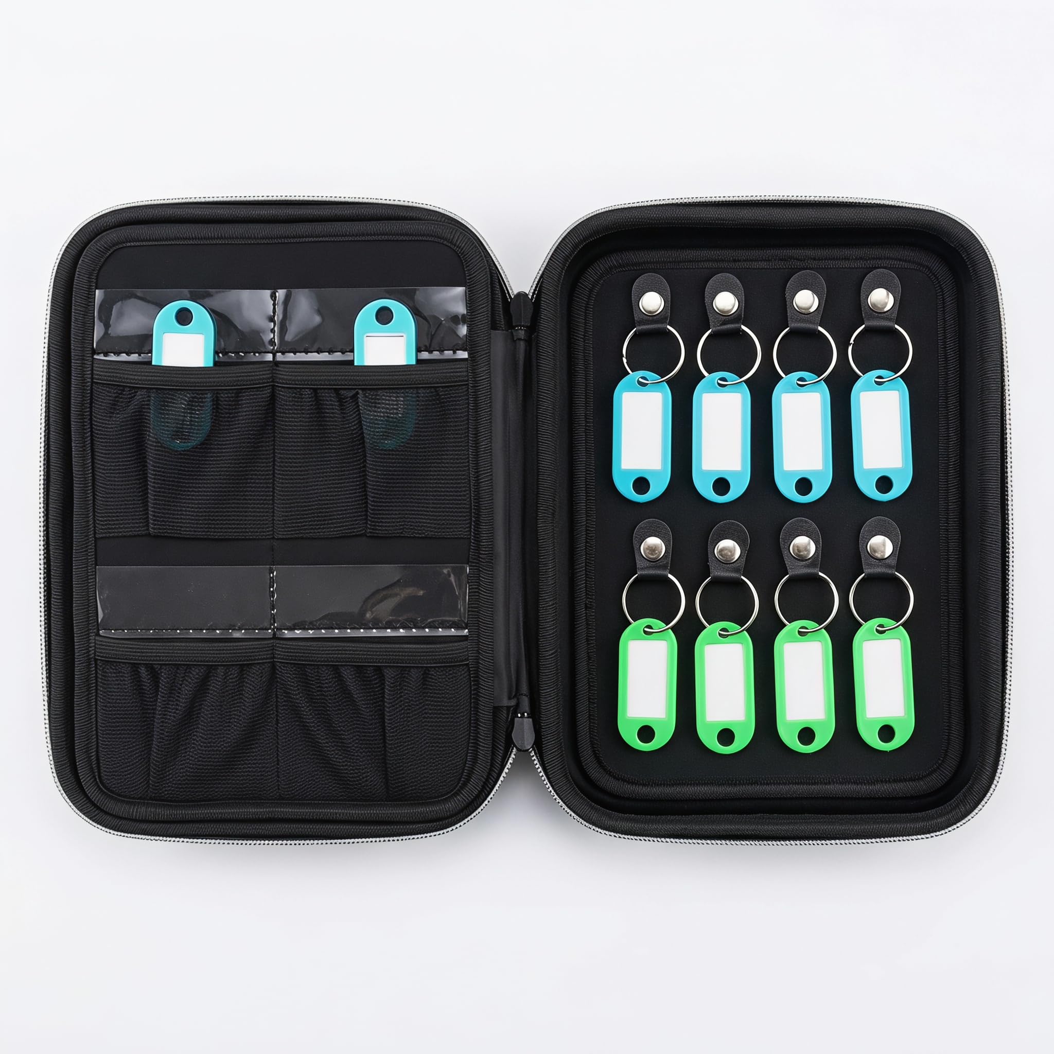 Key Organizer Case, Fireproof &amp; Waterproof Key Storage Bag with Keys Tags, Portable Zippered Key Box for Home (Black, Small 24pcs Key Tags+4 car Key Slots)