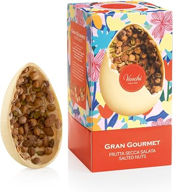 Venchi - Gran Gourmet Salted White Chocolate Egg, 500 Gr, White Chocolate with "Piedmont Hazelnut", Almonds and Pistachios, No Surprise, Gluten Free, Venchi Easter Collection