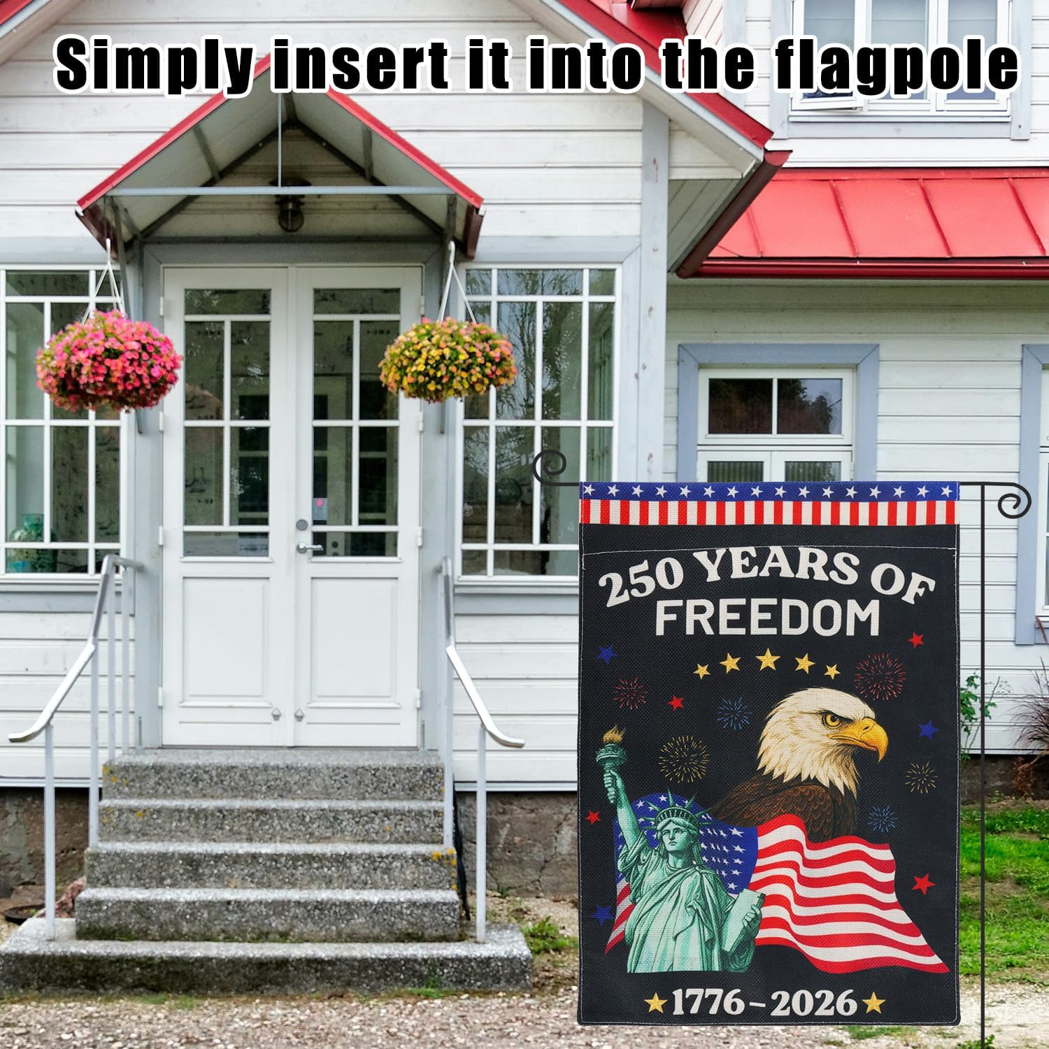 Anniversary USA Garden Flag, 45.5x31.5cm/18x12.4in Machine-Washable Double Sided American Anniversary Flag with Statue of Liberty and Eagle Patterns for Patio Lawn Yard Outdoor America Decor - Image 5