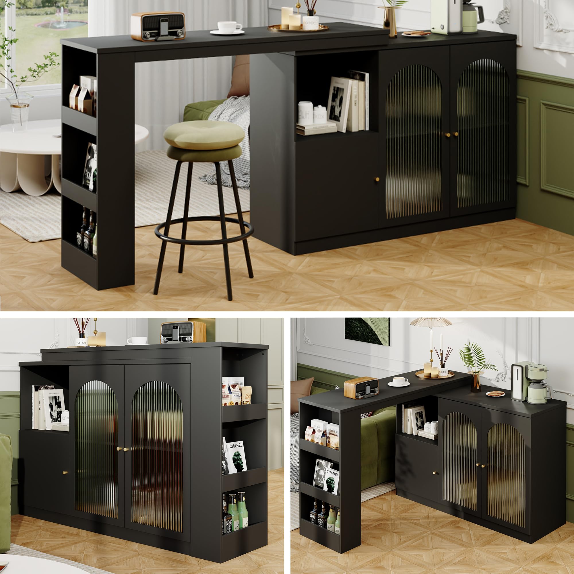Mobile da bar girevole a 360°, moderno e semplice, mobile da bar e da pranzo, multifunzione, con porta in vetro, (corpo principale 120 x 40 x 97 cm)