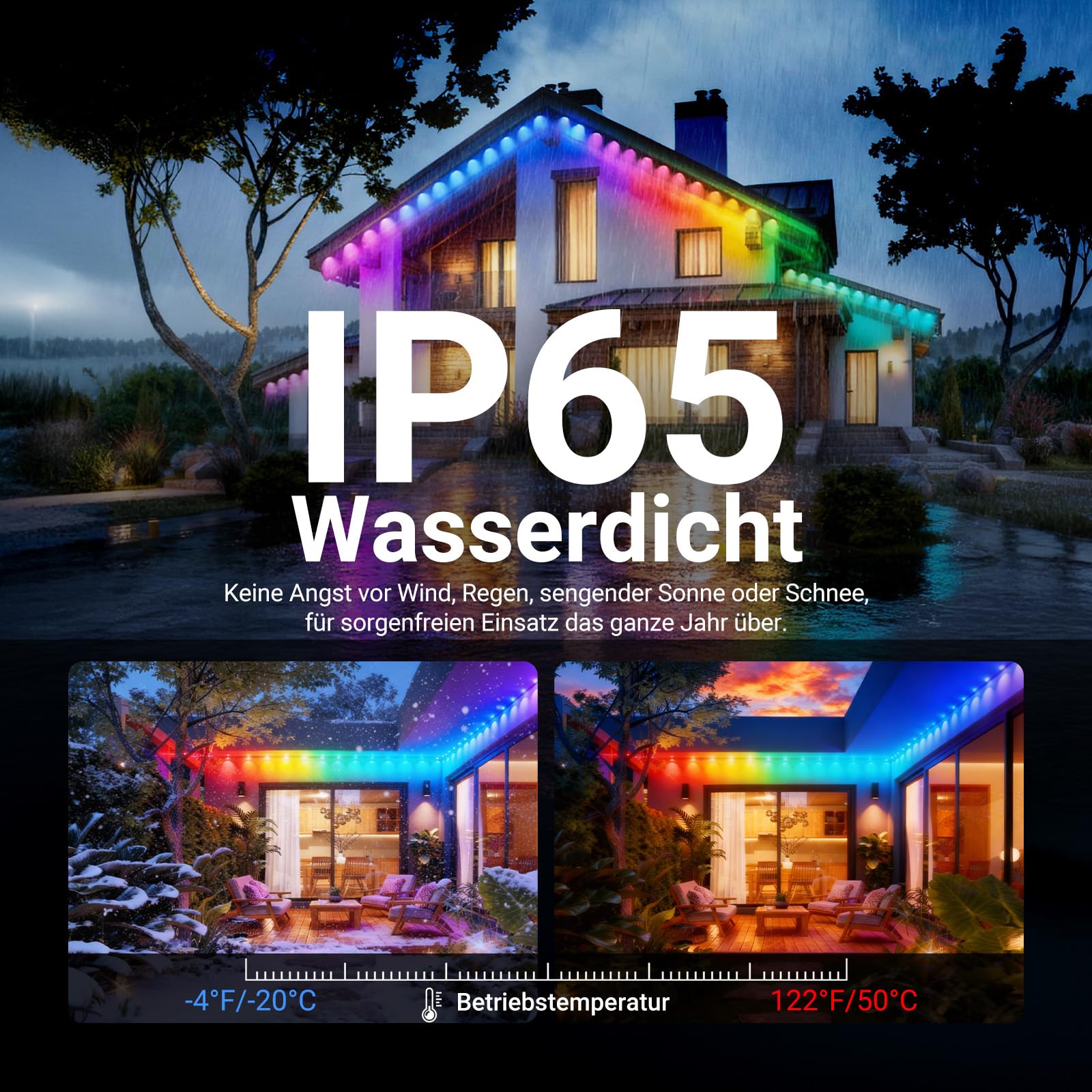 NEEWER 96ft Permanente Außenstrahler für Hausdekoration, Smart AI RGB IC CW Außen Dachüberstand Lichterkette, 60 LED Leuchten, App Steuerung 50+ Szenen IP65 wasserdicht, kompatibel mit Alexa, NR02
