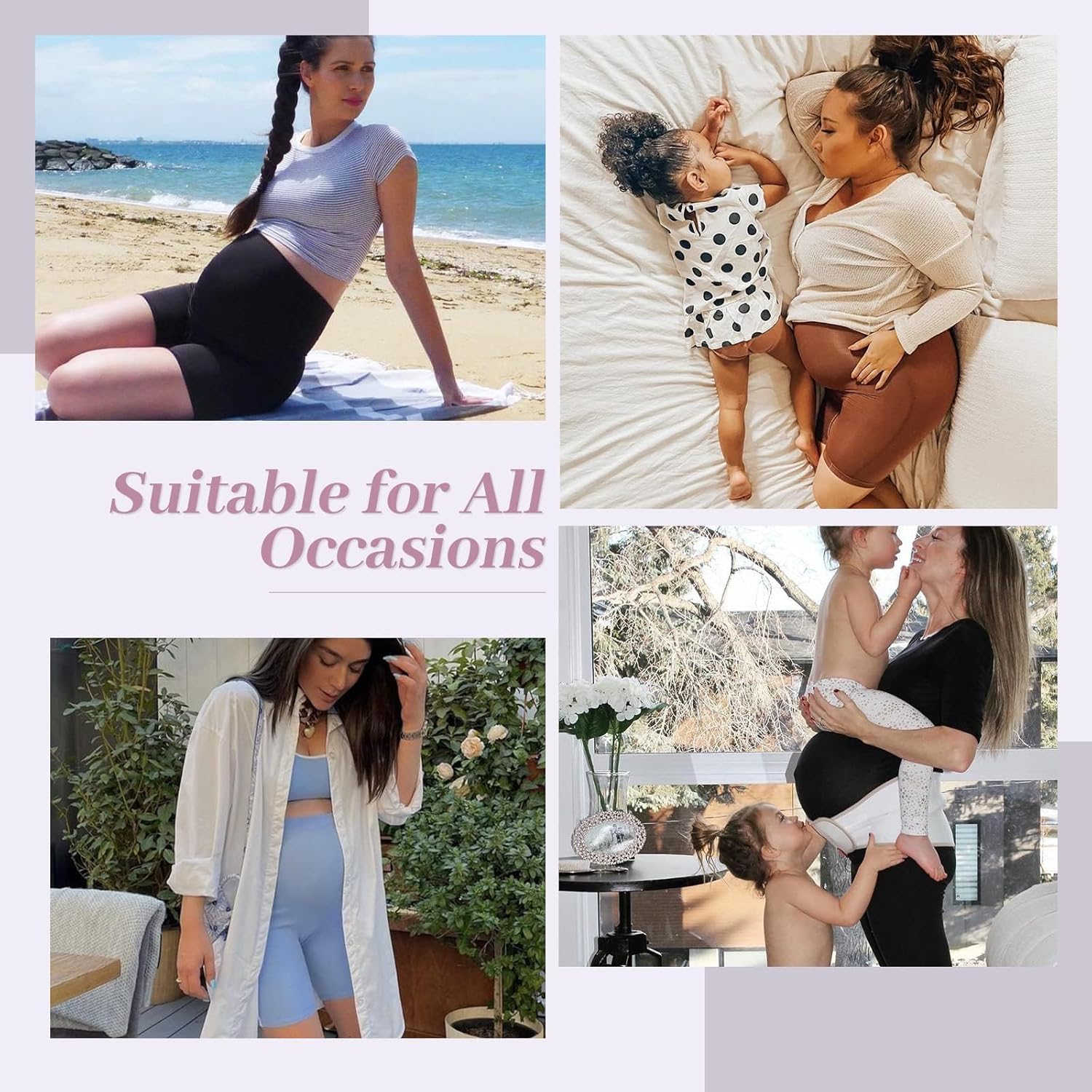 QGGQDD Maternity Shorts Over Belly with Pockets – 8” Black High Waisted Pregnancy Workout Biker Shorts Women - Image 2